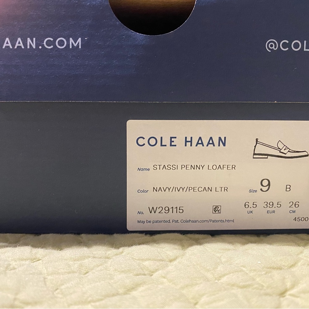 Cole Haan Navy and White Loafers with Brown Accent - Picture 2 of 5